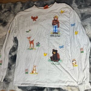 White Long Sleeve Shirt with Smokey Bear Print | Teddy Fresh